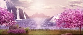 Tablou cu pomi roz cu lac (120x50 cm)