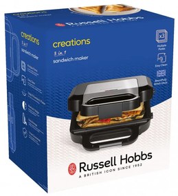 Aparat 3in1 sanwich maker, grofe, grill Russell Hobbs Creation 26810-56, 750 W, 3 placi detasabile, Otel inoxidabil, Negru