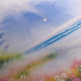 Tablou - Plaja romantică, pictură în ulei (cu ceas) (90x30 cm)