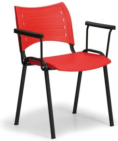 Scaun plastic SMART - picioare negre cu cotiere, rosu