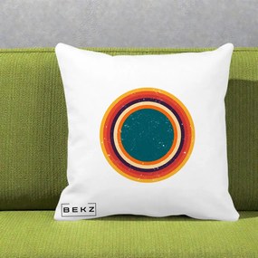 Perna Decorativa Retro Cerc Concentric Geometric Vintage, 40x40 cm, Alba Mata, Husa Detasabila, Perna Inclusa, BEKZ®