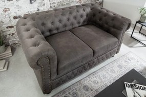 Canapea clasica stil englezesc Chesterfield II 2 locuri, vintage gri taupe