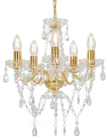 vidaXL Candelabru cu mărgele de cristal, auriu, rotund, 5 x E14