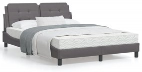 3208180 vidaXL Cadru de pat cu tăblie, gri, 140x190 cm, piele ecologică