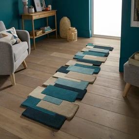 Covor tip traversă albastru/bej din lână 66x300 cm Collage – Flair Rugs