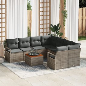 vidaXL Set de canapea pentru grădină, 9 piese, cu perne, ratan polimer gri, acacia