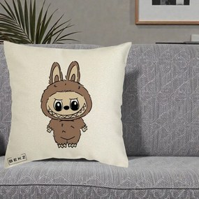 Perna Personalizata Labubu Maro Natural Solo, 40x40 cm, Ecru, Husa Detasabila, Perna Inclusa, BEKZ®