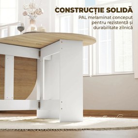 HOMCOM Masă Pliabil Con 2 Extensii Oval Economizor de Spațiu, Color Lemn | Aosom Romania