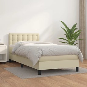 3141109 vidaXL Pat box spring cu saltea, crem, 100x200 cm, piele ecologică