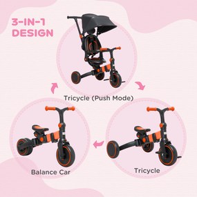 Tricicleta 3 in 1 pentru copii, Tricicleta pentru copii cu maner de impins reglabil, pentru 18-48 de luni, rosu AIYAPLAY | Aosom RO