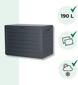 Cutie de depozitare WOODEBOX, 190L, 78x44x55cm, antracit Prosperplast