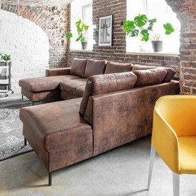 Canapea extensibilă în formă de „U” din imitație de piele cu șezlong pe partea dreaptă Miuform Lofty Lilly Vintage, maro