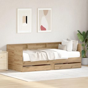 vidaXL Pat de zi cu sertare Stejar artizanal Lemn prelucrat 90 x 200 cm