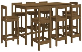 3124725 vidaXL Set mobilier de bar, 9 piese, maro miere, lemn masiv de pin