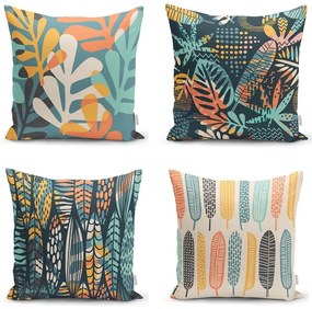 Set 4 fețe de pernă Minimalist Cushion Covers Colorful Leaves, 43 x 43 cm