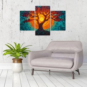 Tablou - Arborele vieții și soarele în mozaic (90x60 cm)