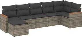 vidaXL Set canapele de grădină, 7 piese, cu perne, gri, poliratan