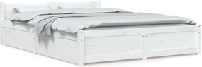 vidaXL Cadru pat cu sertare, alb, 140x190 cm