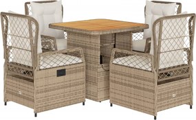 vidaXL Set mobilier de grădină cu perne, 5 piese, bej, poliratan