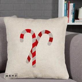 Perna Decorativa Candy Cane de Craciun, 40x40 cm, Bej Canapea, Husa Detasabila, Perna Inclusa, BEKZ®