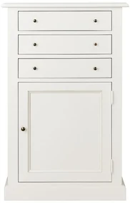 Comoda alba, din lemn de pin, cu 3 sertare si usa, aspect vintage, Country