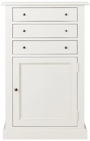 Comoda alba, din lemn de pin, cu 3 sertare si usa, aspect vintage, Country