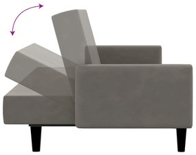 Canapea extensibila 2 locuri, cu taburet, gri deschis, catifea Gri deschis, Cu suport de picioare