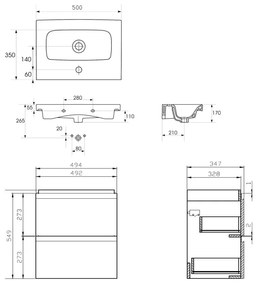 Set mobilier cu lavoar Cersanit, Moduo Slim 50 cm, gri