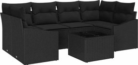 vidaXL Set de canapea cu pernă cu depozitare 7 pcs Negru poliratan