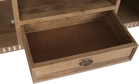 Comodă TV din lemn masiv de mango, finisaj natural maro, 2 uși, 1 sertar și nișă deschisă, 133 x 42 x 55 cm, „Classic"