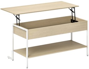 HOMCOM Masă de Cafea Extensibilă cu Închidere Blândă Spațiu Ascuns de Depozitare și Raft Deschis 95x40x59 cm Lemn Natural și Alb | Aosom Romania