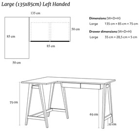 Birou cu blat alb 85x135 cm Luka – Ragaba