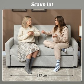 HOMCOM Canapea Pat cu Design Extensibil Clic Clac pentru 2 Locuri - Gri Deschis | Aosom Romania