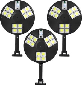 Set 3 bucati Lampa Solara Rotunda cu Senzor de Miscare, Suport Reglabil 360, IPX65 si Telecomanda