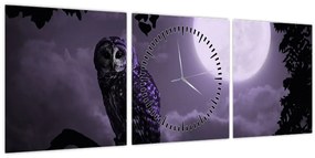 Tablou - Bufniță de noapte, violet (cu ceas) (90x30 cm)