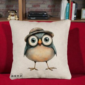 Perna Decorativa Pui cu Palarie Rotunda, 40x40 cm, Bej Canapea, Husa Detasabila, Perna Inclusa, BEKZ®