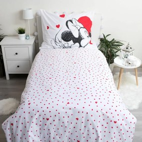 Lenjerie pat pentru copii Mickey and Minnie Love 05 din bumbac, 140 x 200 cm, 70 x 90 cm