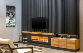Comoda tv de lux cu semineu si panou de perete decorativ - karadeniz (360x270 cm)