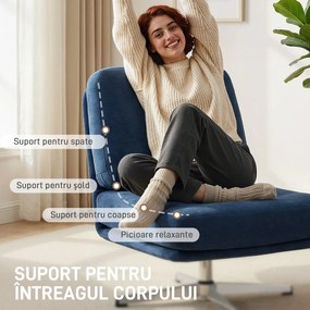 HOMCOM Fotoliu de Living Pivotant Îmbrăcat în Chenilă cu Șezut Lat, Fotoliu Modern pentru Dormitor cu Picioare Metalice, Albastru Închis | Aosom Romania