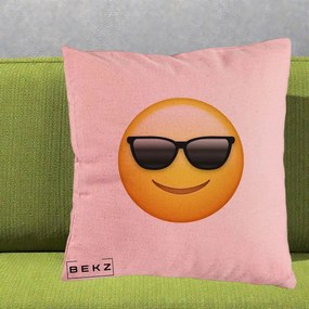 Perna Decorativa Emoji Cool Ochelari, 40x40 cm, Roz, Husa Detasabila, Perna Inclusa, BEKZ®