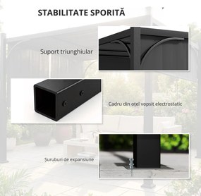 Outsunny Pergolă de grădină 3 x 3 m tonelă de grădină cu copertină glisantă, structură metalică, pentru exterior, Gri Închis | Aosom Romania