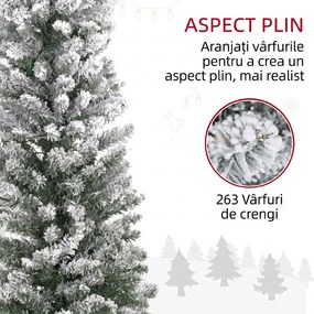 HOMCOM Brad de Crăciun Înzăpezit cu 263 de Crengi și Lumini LED Albe, Brad Artificial din Plastic, Ø45x150 cm, Verde | Aosom Romania