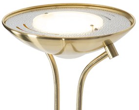 Lampă de podea modernă din alamă cu lampă de citit incluzând LED Dim to Warm - Diva