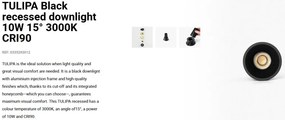 Spot LED incastrabil TULIPA Black recessed downlight 10W 15° 3000K CRI90