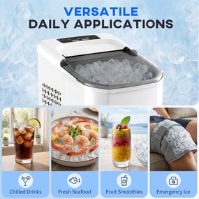 HOMCOM Mașină de Gheață cu Curățare Automată 12 kg/24H 9 Cuburi Gata în 7 Minute 2 Mărimi de Gheață 1,5L Rezervor Alb | Aosom Romania