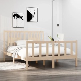 vidaXL Cadru de pat dublu, 135x190 cm, lemn masiv