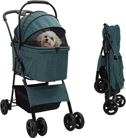 vidaXL Carucior pentru Pisici Pliante Verde 81 x 47 x 99 cm Poliester