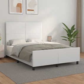 3125446 vidaXL Cadru de pat cu tăblie, alb, 140x190 cm, piele ecologică