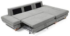 Colțar extensibil AVESTA, tapițat, cu spațiu de depozitare, în formă de L, cu șezlong pe partea dreaptă, gri