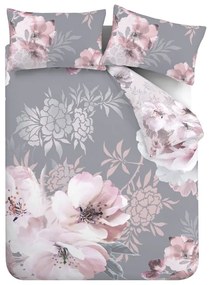 Lenjerie de pat roz-gri pentru pat dublu, extinsă 230x220 cm Dramatic Floral – Catherine Lansfield